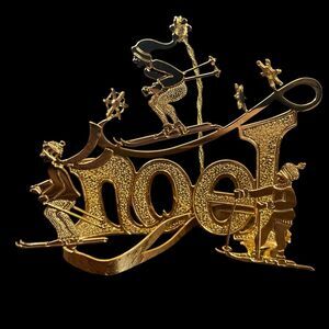 1992 Danbury Mint 23KT Gold Electroplate Ornament Noel Skiing Lazer Cut